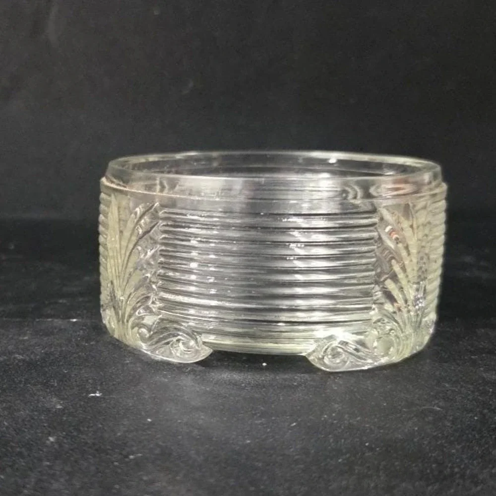 Art Deco Ribbed Glass Powder‎ Dish, Palm Frond Design, Vintage Vanity Decor